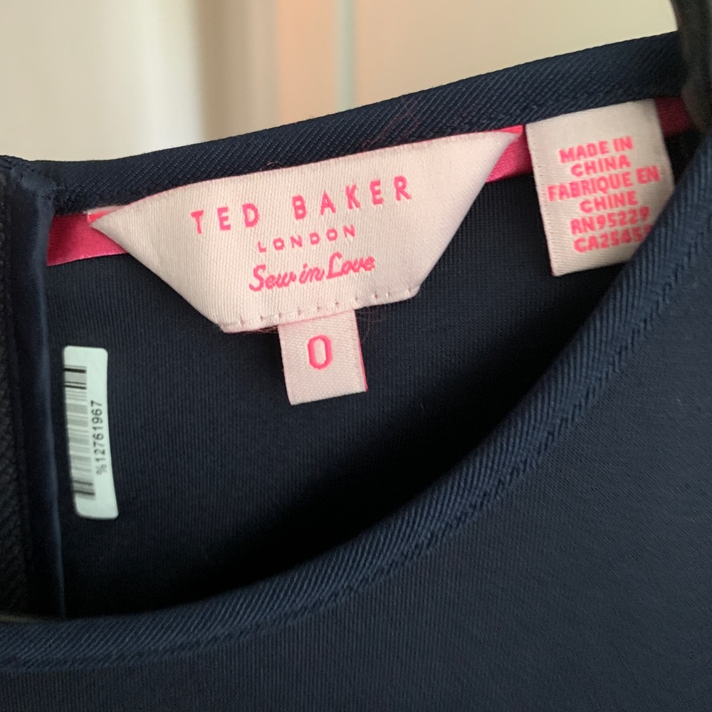 Women’s, Ted Baker Navy Blue Dress, keyhole front, gold zipper.
